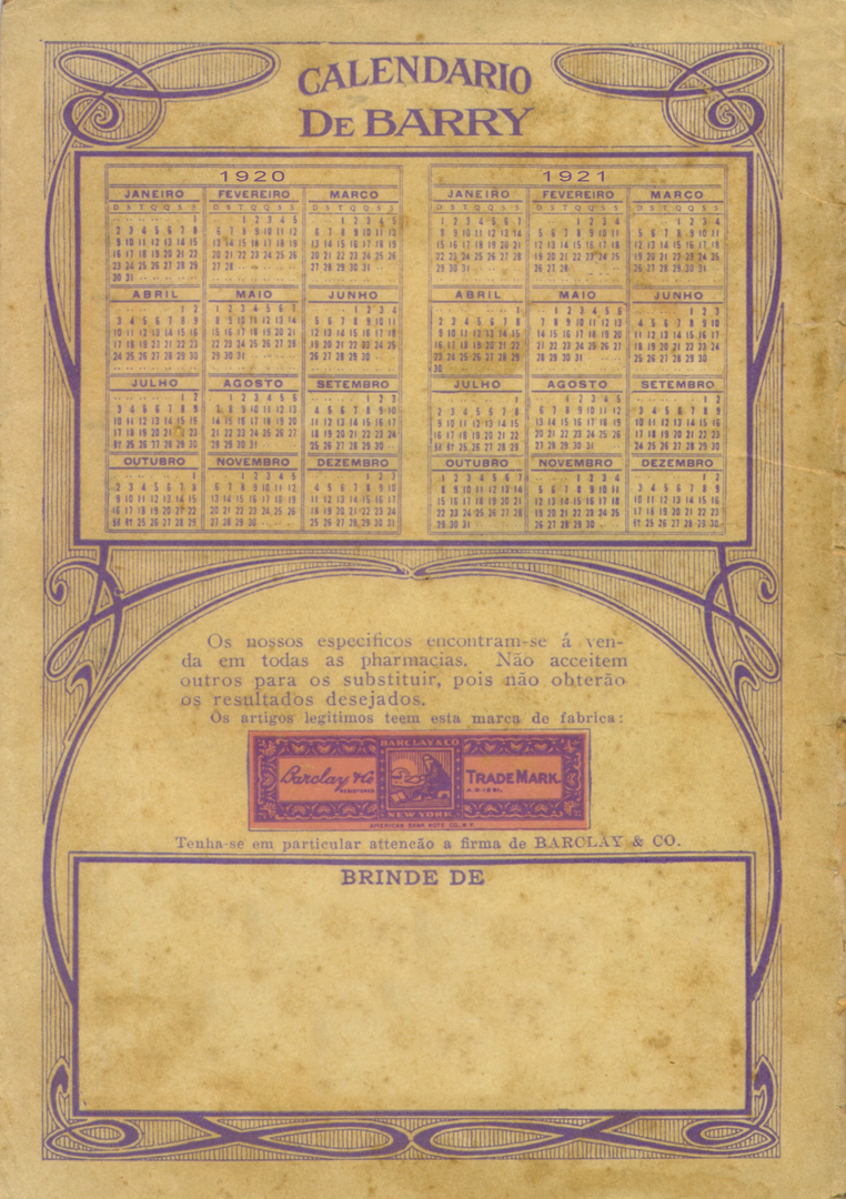 1920-1 - Almanaque de Farmácia - Contracapa