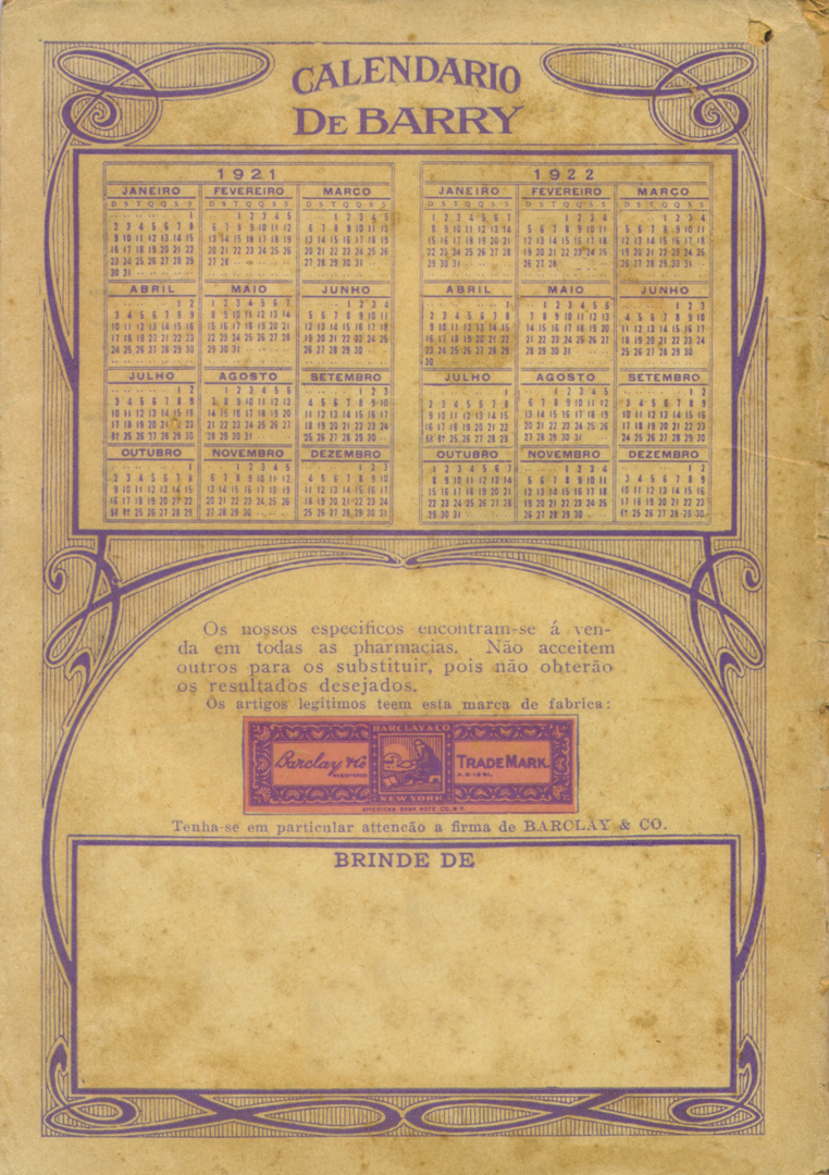 1921-2 - Almanaque de Farmácia - Contracapa