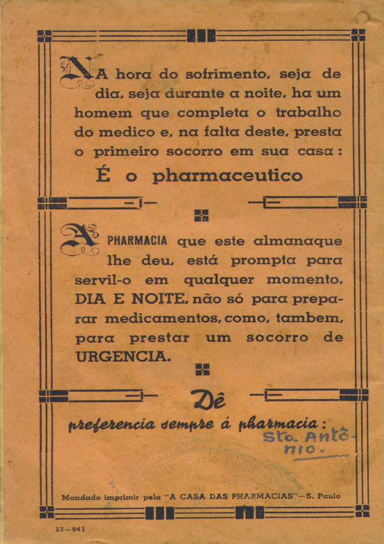 1941-3 - Almanaque de Farmácia - Contracapa