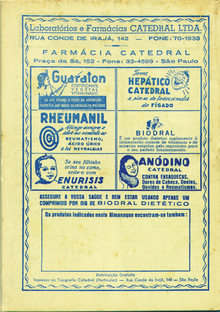 1972-2 - Almanaque de Farmácia - Contracapa